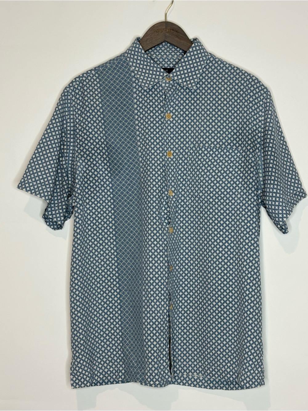 Nat Nast Button Down Shirt Blue Silk Geometric Print Peacock American Fit